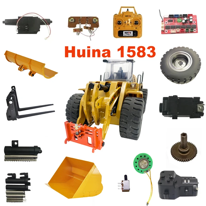 HUINA 1583 Original Metal Push Rod Gearbox Tire Bucket Quick Hitch Coupler Radio Receiver Board For 583 1/14 Loader Model Parts