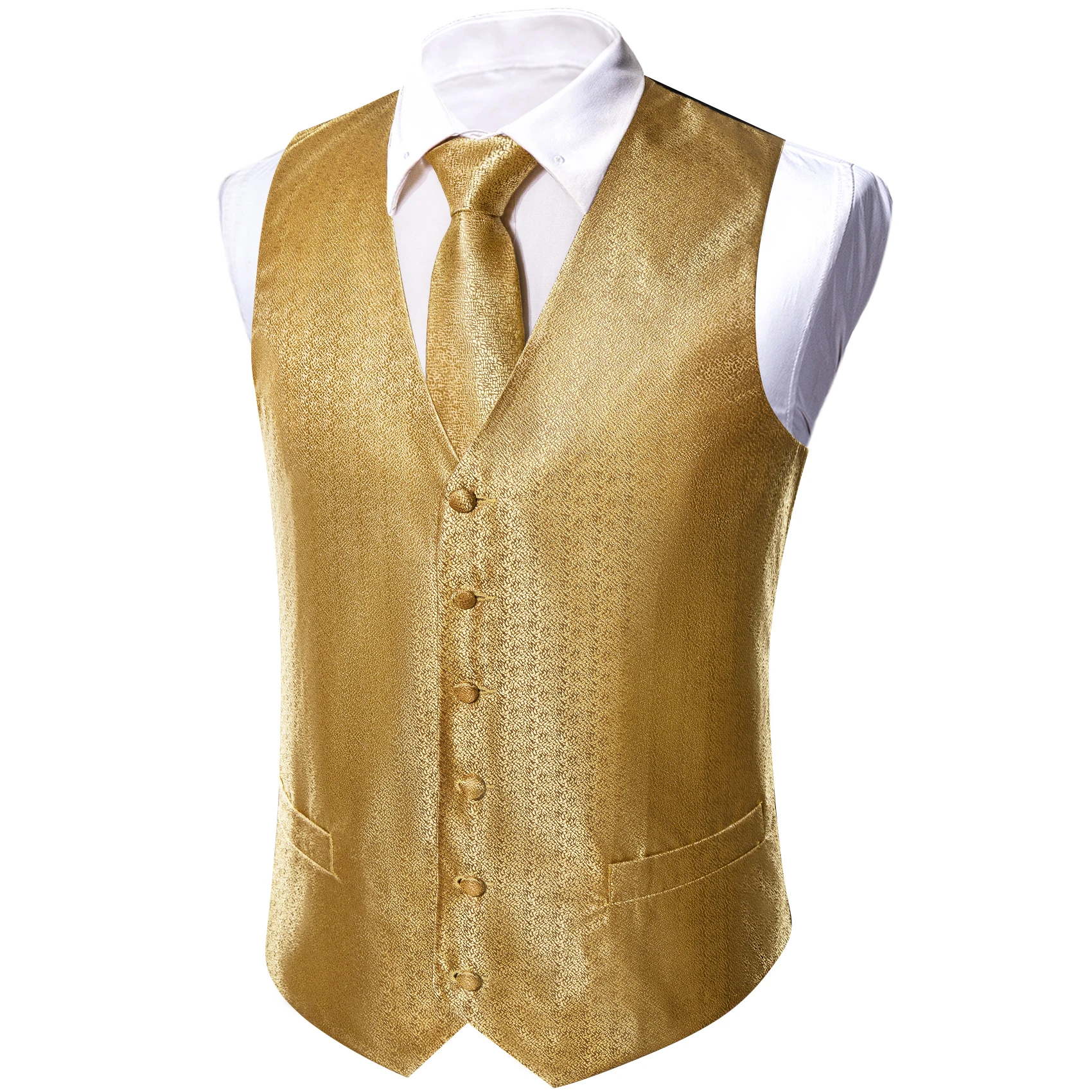 Mens\'s Suit Vest Gold Yellow Paisley Sold Flower Embroidered Waistcoat Tie Hanky Formal Sleeveless Jacket Barry Wang