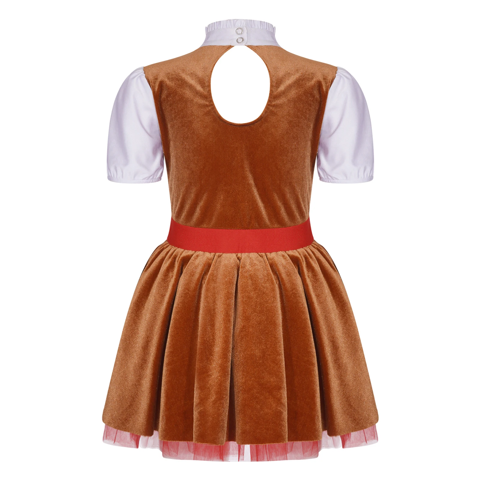 Kids Girls Christmas Gingerbread Cookie Costume Bakery Chef Short Sleeve Tutu Dress Leotard Xmas New Year Party Fancy Dress