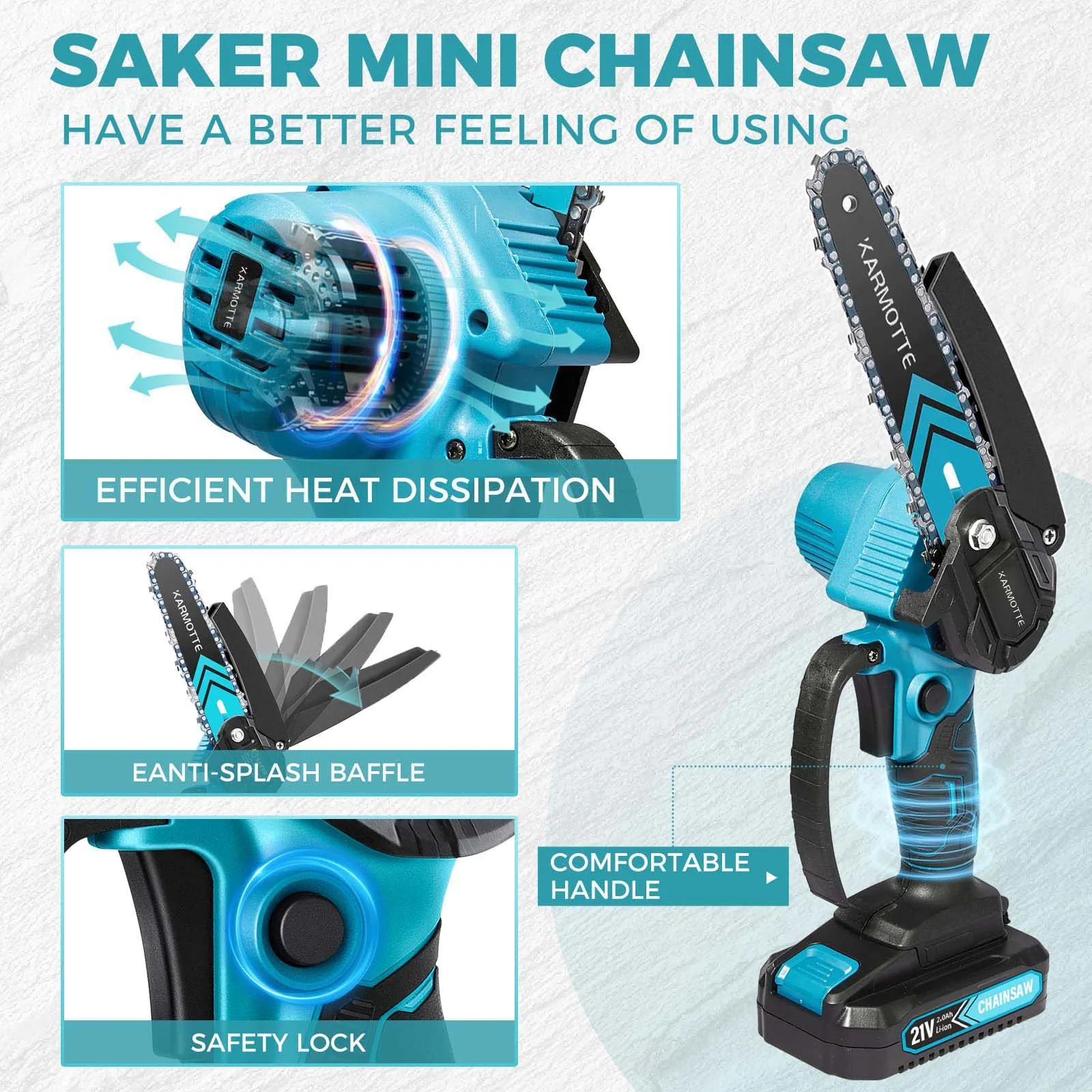 Mini Chainsaw 6-Inch Brushless With Optional 1/2-Pack 2000mAh Batteries And 1/2 Chains, Auto Oiler System, Toolless Adjustment Lightweight Portable Design For Tree Trimming, Wood Cutting, Camping Garden & Household Use