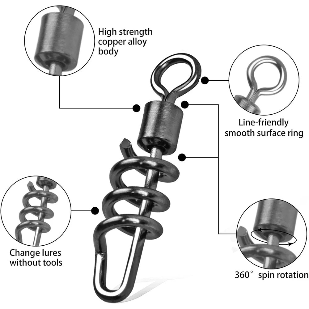 20pcs Fishing Barrel Swivel Snaps High Strength Stainless Steel Cork Screw Swivel For Saltwater Freshwater Luring