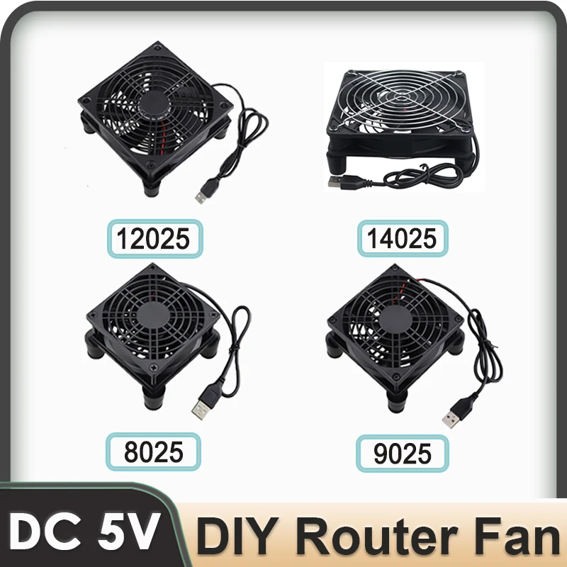 Gdstime DC 5V USB 120mm 140mm DIY Router Fan 80mm W/Controller & Protective Net Desktop Cooling Fan 92mm TV Box Dual Ball Cooler