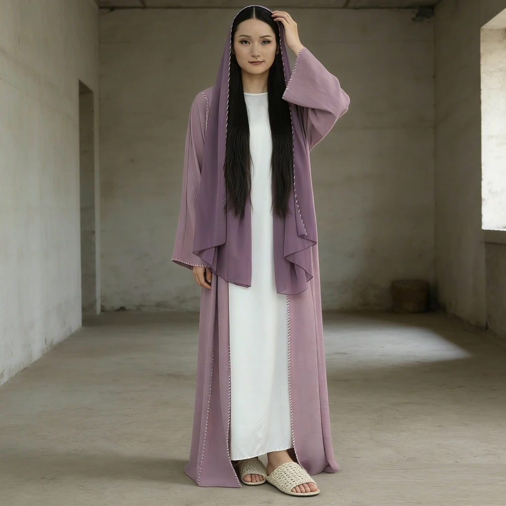 

Open Abaya and Hijab 2 Piece Set Muslim Dress Abayas for Women Dubai Islamic Clothing Kaftan Robe Ramadan Eid Kebaya Jalabiya