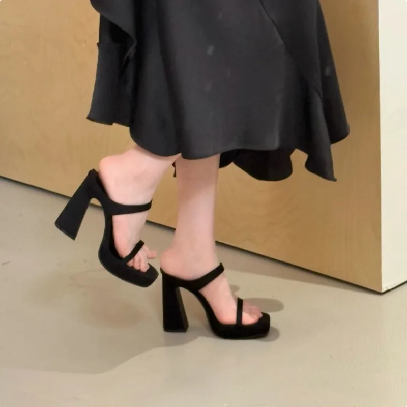 

Women's Fashion Slippers Summer 2025 New Thick Bottom Square Head Heel Open Toe Sandals Walking Super High Heeled Sandals