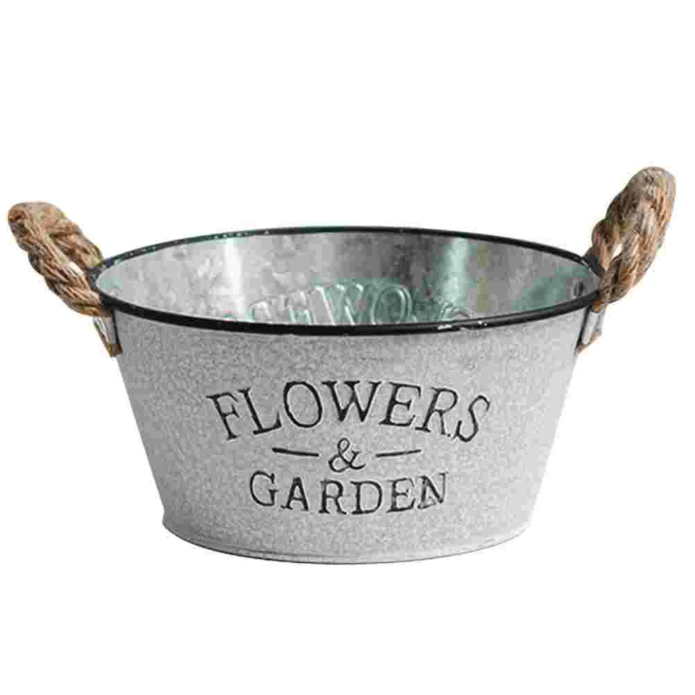 Gold Zinc Planter Vintage Style Bucket Cactus Galvanized Tub Silver Iron