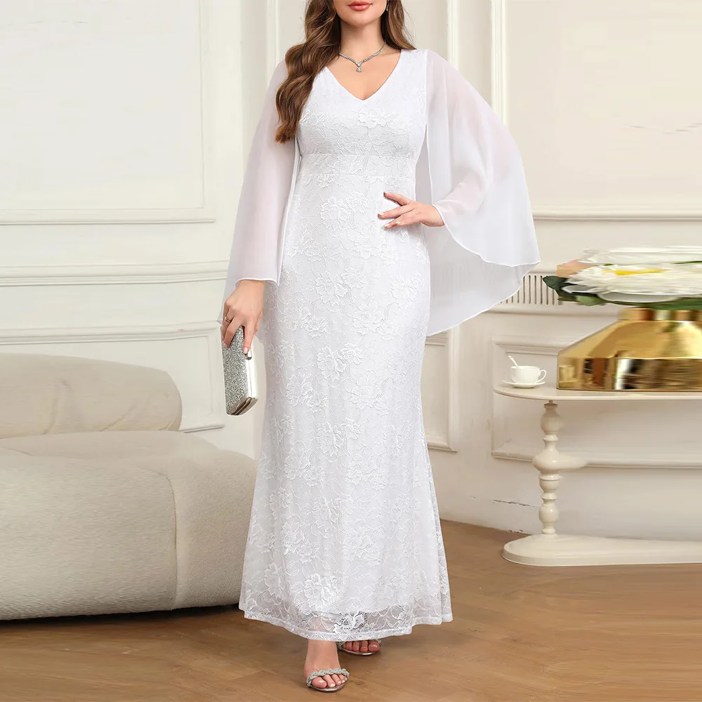 Personalizado elegante vestidos formais chiffon capelet plissado mangas com decote em v renda mãe da noiva vestido de baile vestidos longos 2025
