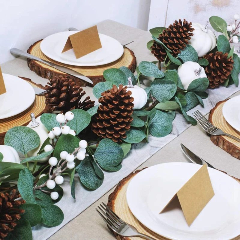 White Pumpkin Garland Artificial Eucalyptus Garland With White Pumpkins Pinecones Berries Fall Foliage Garland