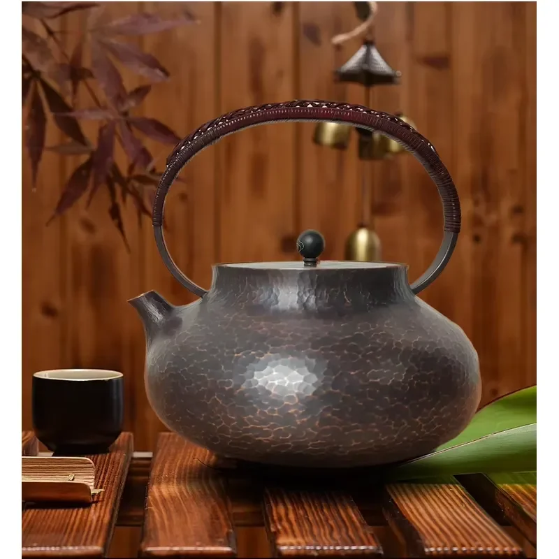 Classic Hand Chiseled Copper Kettle Pure Handmade Metal Tea Set with Handle for Wholesale Traditional Teapot Kitchenware