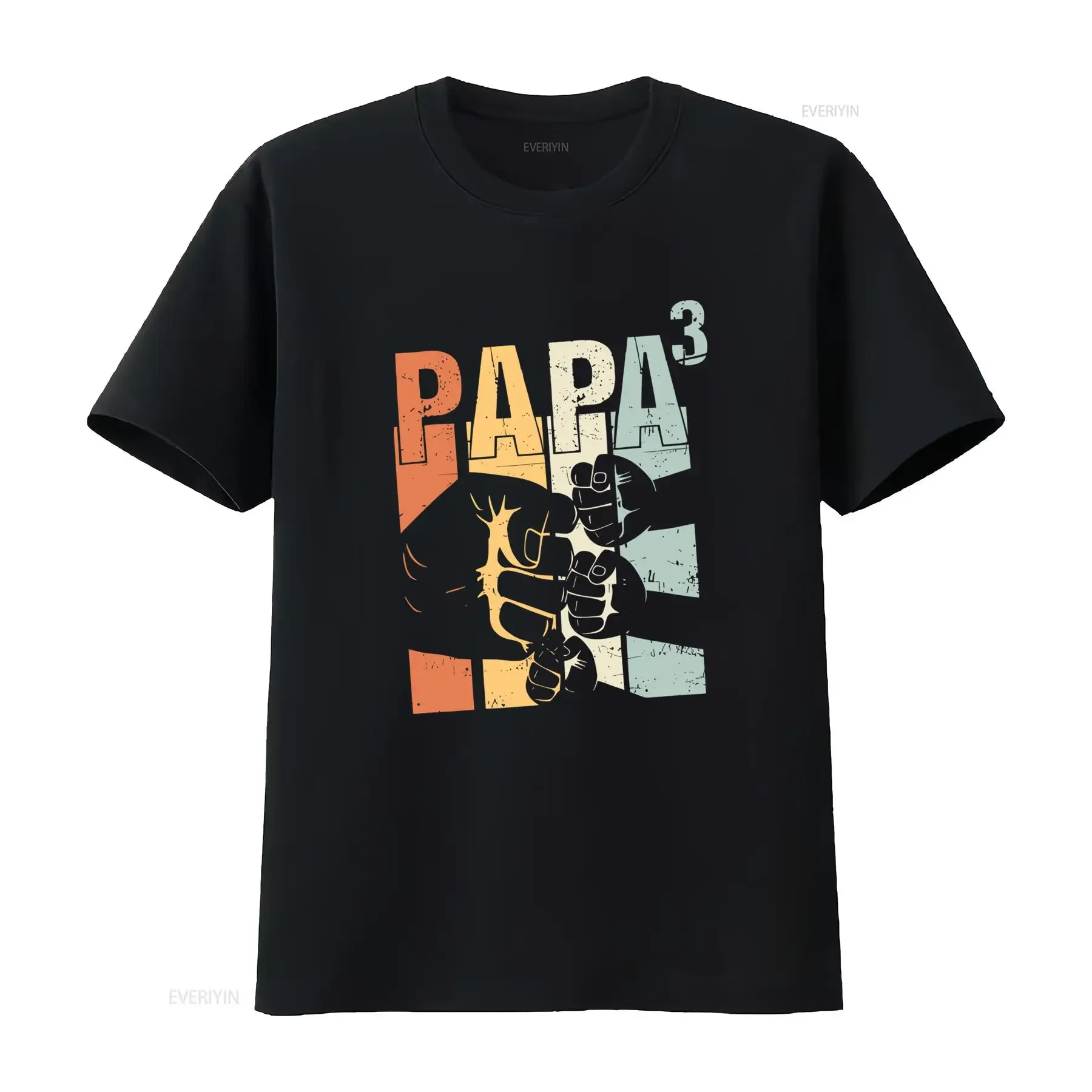 T-shirt da uomo nera slim fit con stampa Papa 3, tessuto traspirante ad asciugatura rapida, design geometrico vintage a pugno.