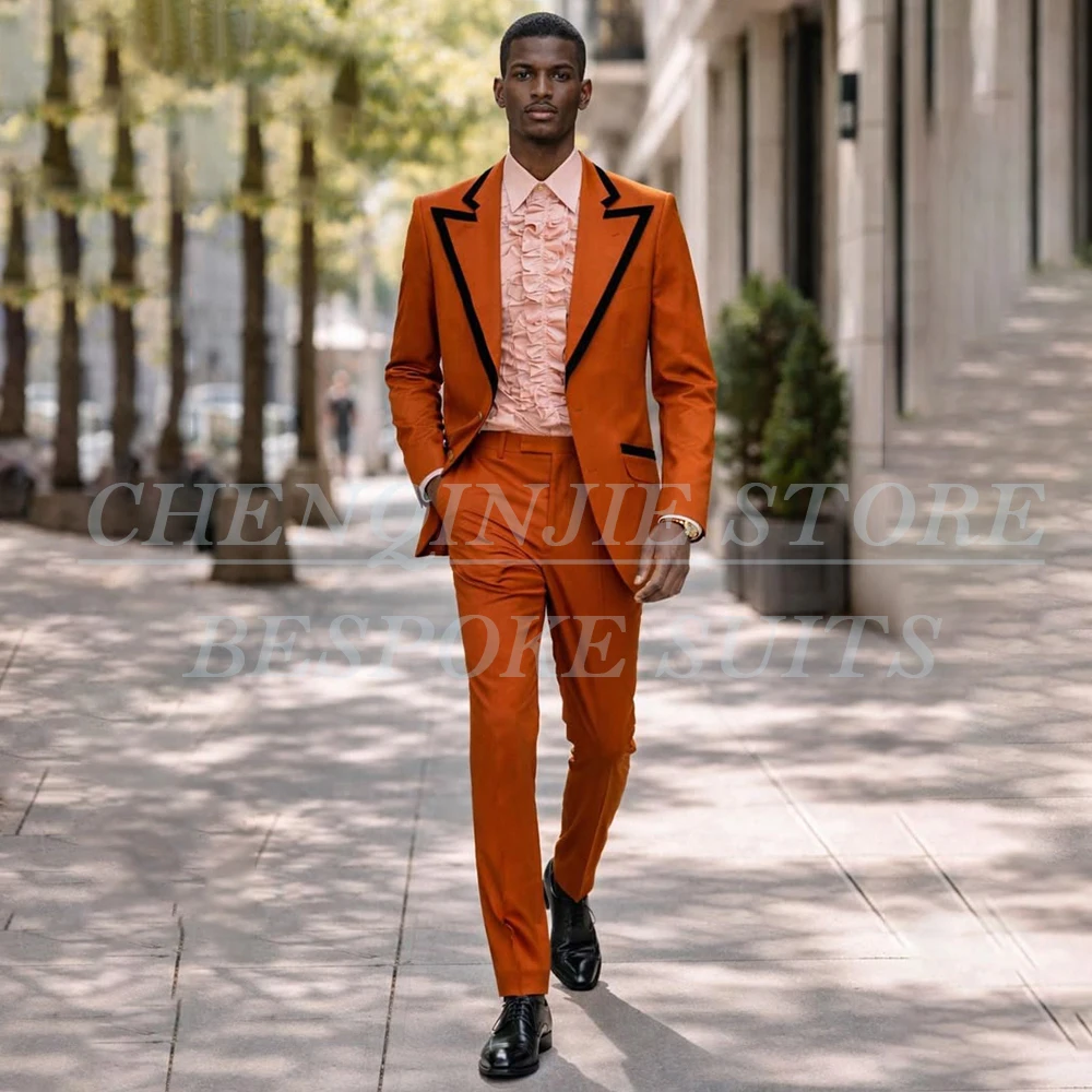 Customized One-Button Men's Suits Elegant Single Breasted Peak Lapel Blazer High Quality Wedding 2 Piece Jacket Pants Sets