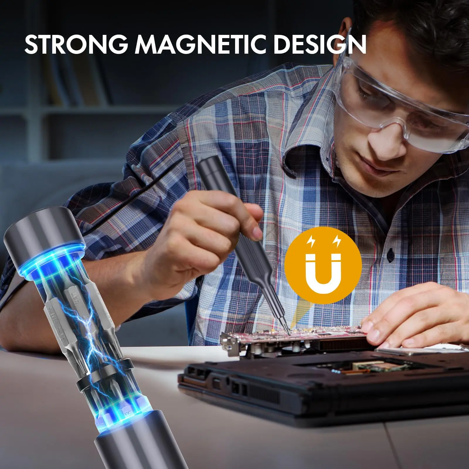 Jeu de mini tournevis de précision 27 en 1 de style stylo avec mallette de rangement intégrée et porte-embout magnétique pour montres électroniques, etc.