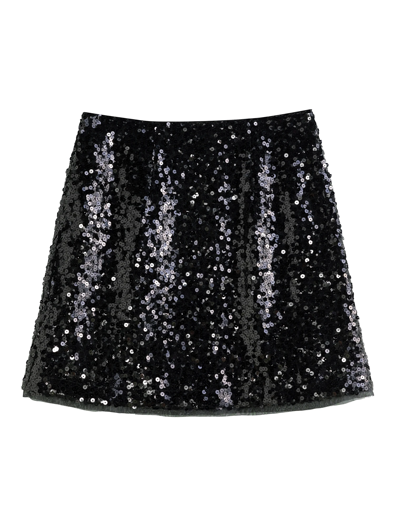 DUSHU Black Sequined A-line Short Skirt 2024 Autumn New Design Versatile Chic Unique Design High Waist Mini Skirt 24DS83305