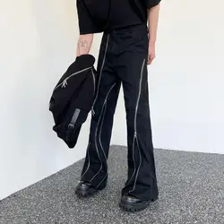 Harajuku Sashes Zipper Decorate Vibe Black Cargo Pants Men High Street Straight Casual Baggy Oversized Unisex Trousers w615