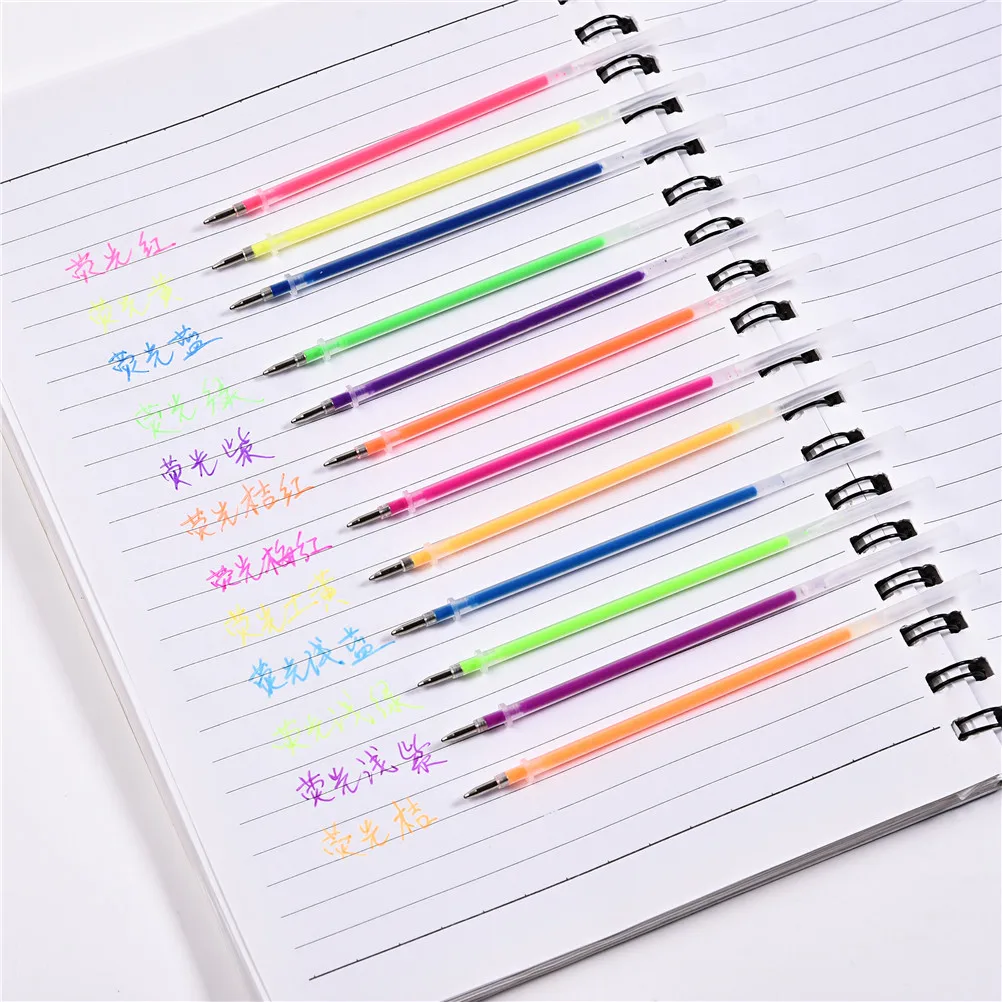 48pcs Colors Gel Pen Fluorescent Gel Ink Pen Refills Watercolor Brush Colorful Stationery Replacement Signature Rods Stationery