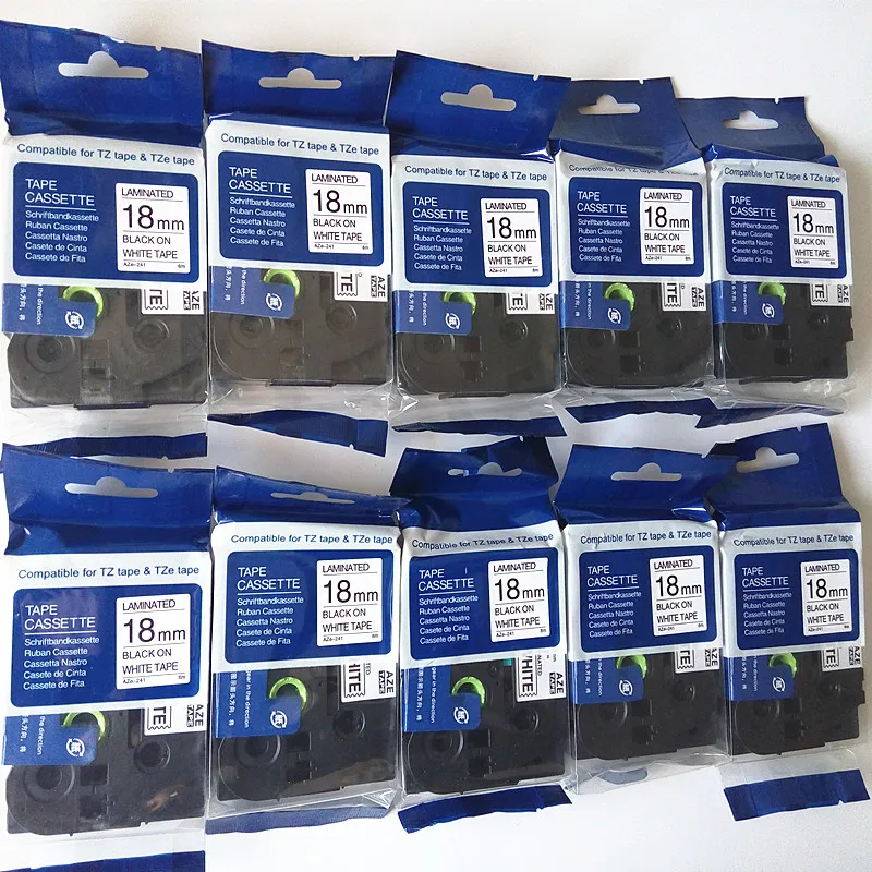 Запасные ленты для этикеток серии TZe-241 TZ, черные на белом, совместимые со стандартной лентой 18 мм (0,7 дюйма) x 8 м (26,2 фута)
