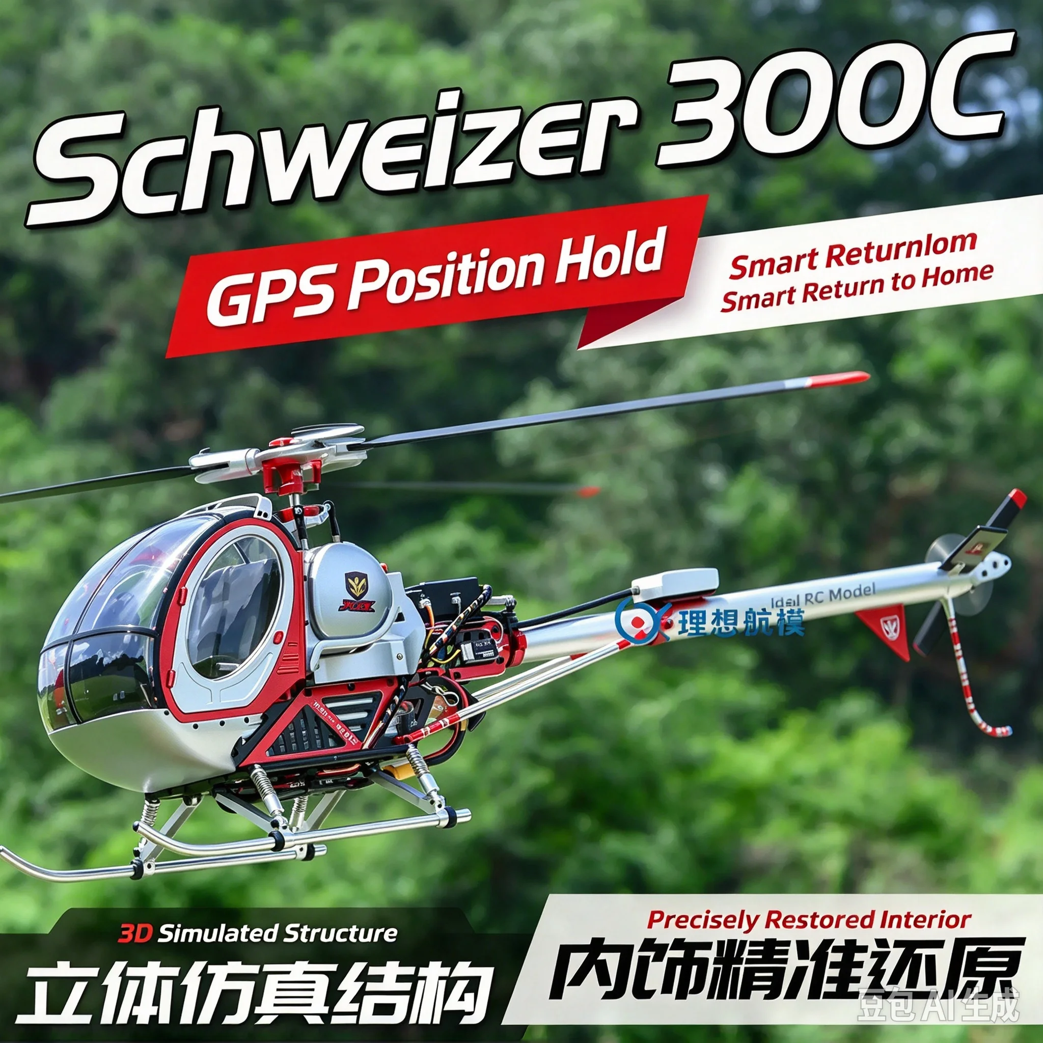 JCZK 300C PRO 6CH Scale RC Helicopter - Schweizer S300C with GPS One-Key Return  KIT Model