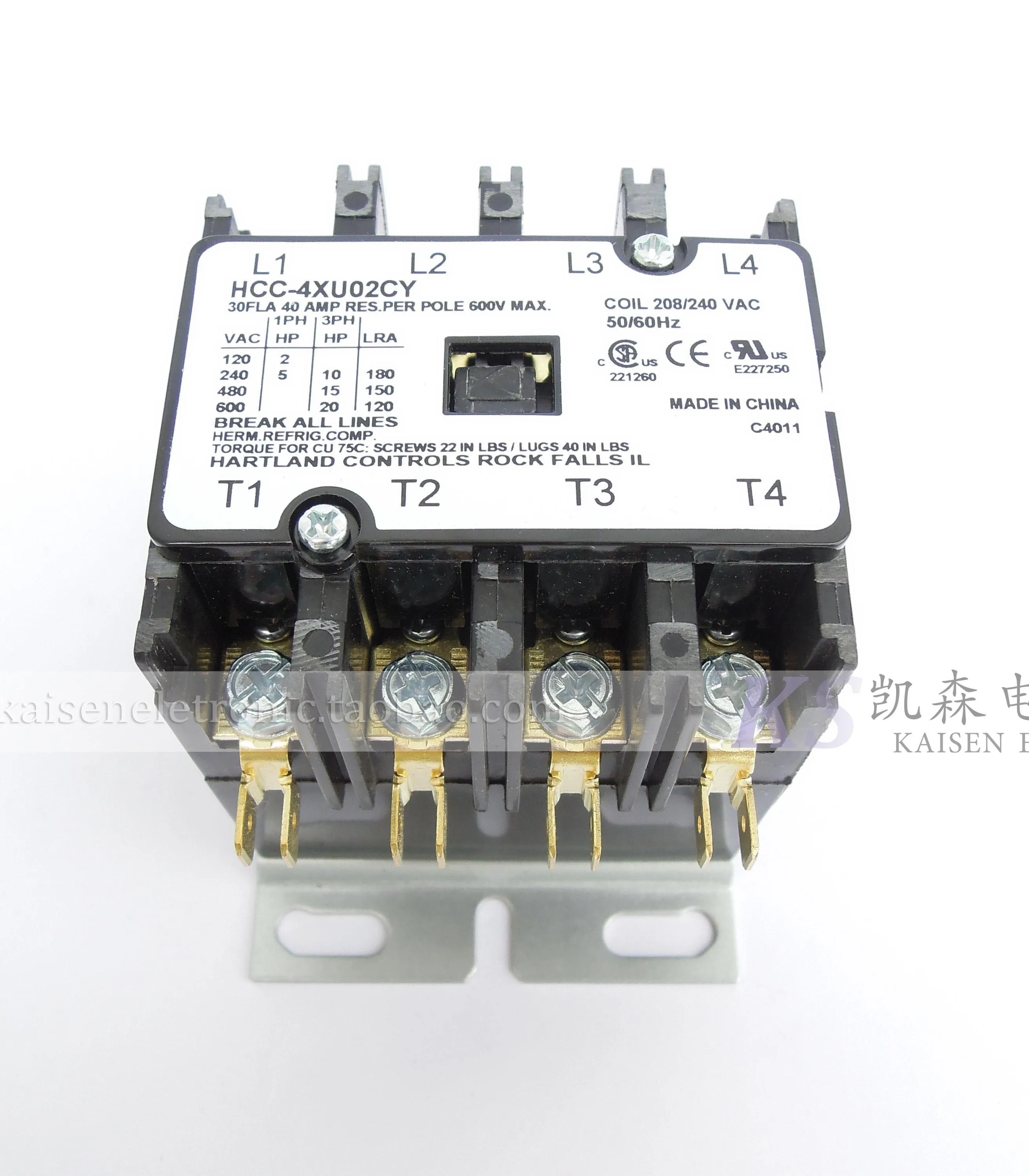 Contactor de CA de cuatro polos 208V-240V30A HCC-4XU02CY 50HZ 60HZ UL CSA americano