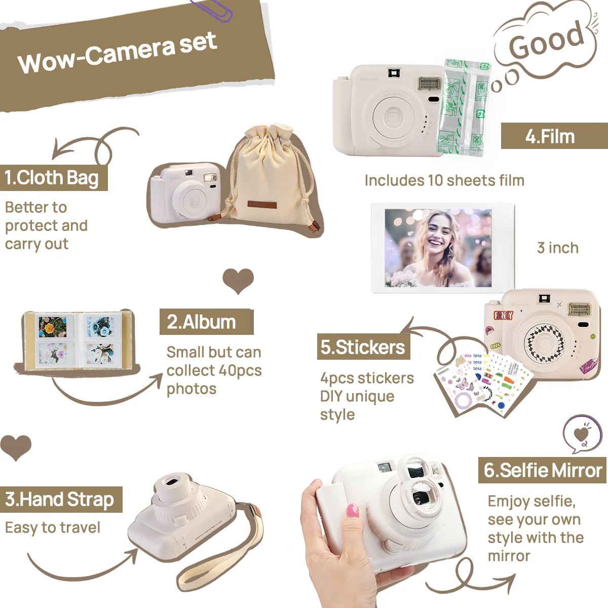One Time Imaging Camera Student Children Cute Mini Camera Easy Use Beginners Portable Camera Includes 10 sheets of photo paper