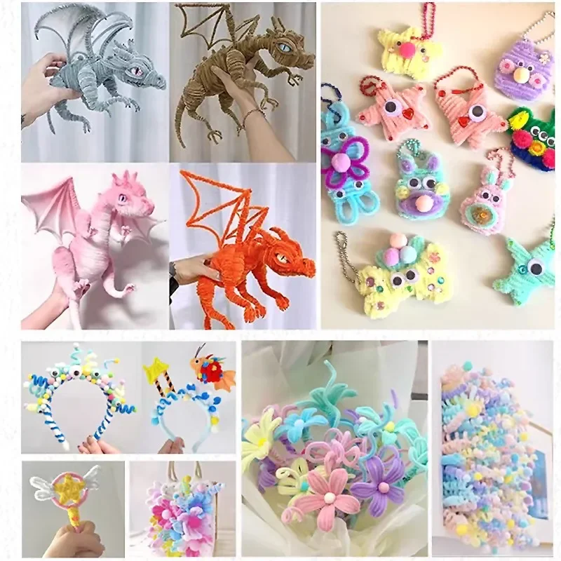 10/500x Colorful Chenille Stems Pipe Twist Stick Hair Strip DIY Craft Educational Toys Cleaners Plush Tinsel Xmas Party Gifts