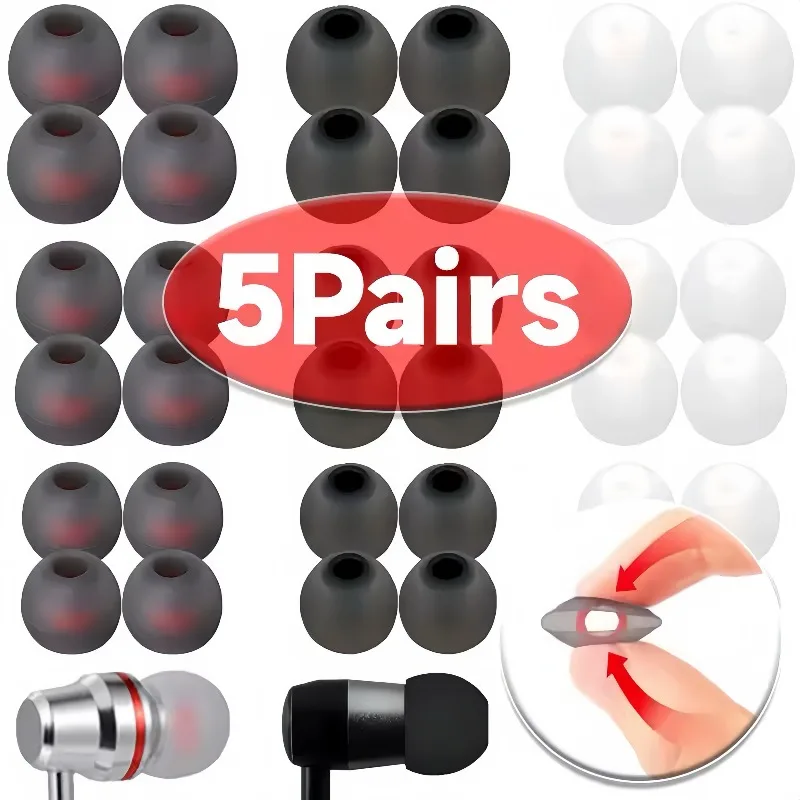 5 paia/set punte per auricolari di ricambio in silicone punte per auricolari in-ear copertura universale per cuffie cablate/wireless tappi per le orecchie/M/L