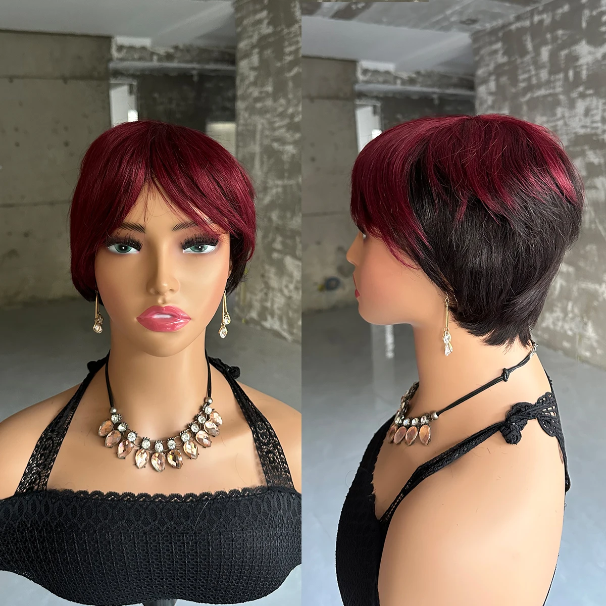 Short Human Hair Wigs, Pixie Cut Straight for Black Women