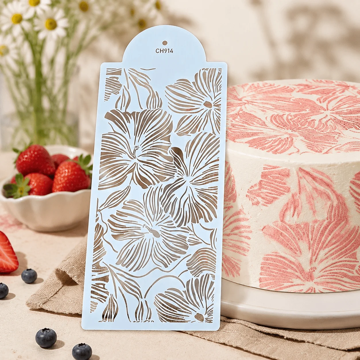 Food‑Grade PET 1Pc Floral Hollow Cake Stencil, DIY Decor Tool for Cake Cookie Fondant, Wedding Birthday Party Dessert Decor