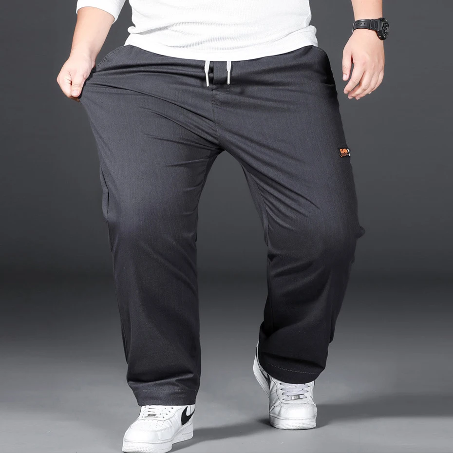 Plus Size 12XL Pants Men Casual Trousers Elastic Waist Straight Pants Male Fashion Grey Black Pants Big Size 10XL 12XL