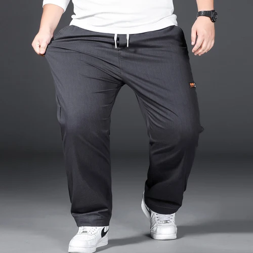 Imagen 2 del producto Pantalones de talla grande 12XL, pantalones informales para hombre, Pantalones rectos con cintura elástica, pantalones negros grises a la moda para hombre, talla grande 10XL 12XL