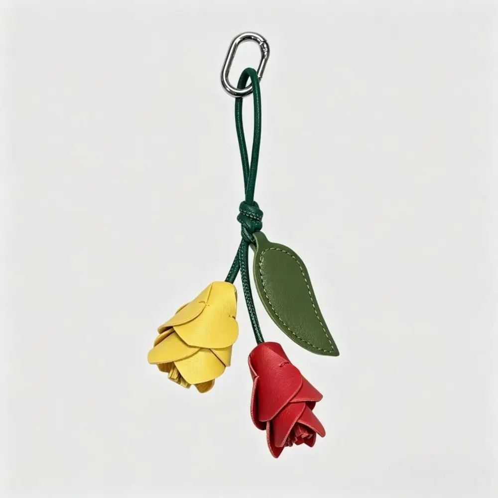 Cute Hanger Pu Leather Tulip Pendant Fashion Colorful Pu Flower Keychain Creative Bag Charm Car Keyring