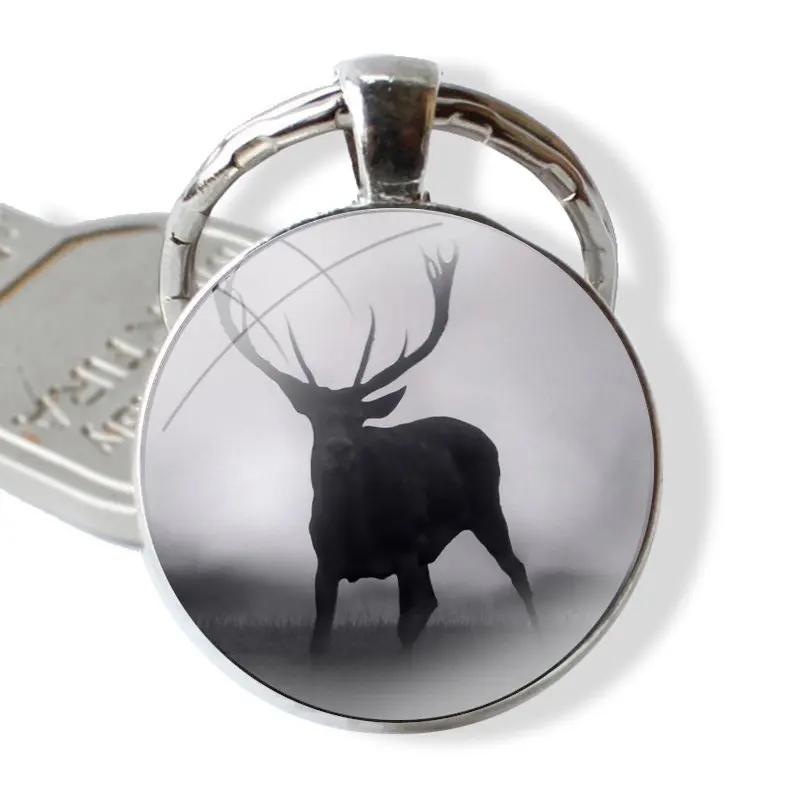 Fashion Creative Design Cartoon Keychain Handmade Glass Cabochon Key Ring Holder Pendant Key Chains Animal Wild Deer Swamp