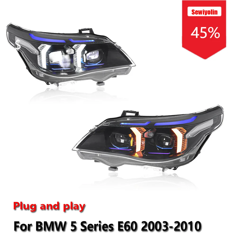 

Автомобильные светодиодные фары Sewiyolin в сборе для BMW 5 серии E60 2003-2010, противотуманные фары DRL, стоп-сигнал поворота Plug and Play