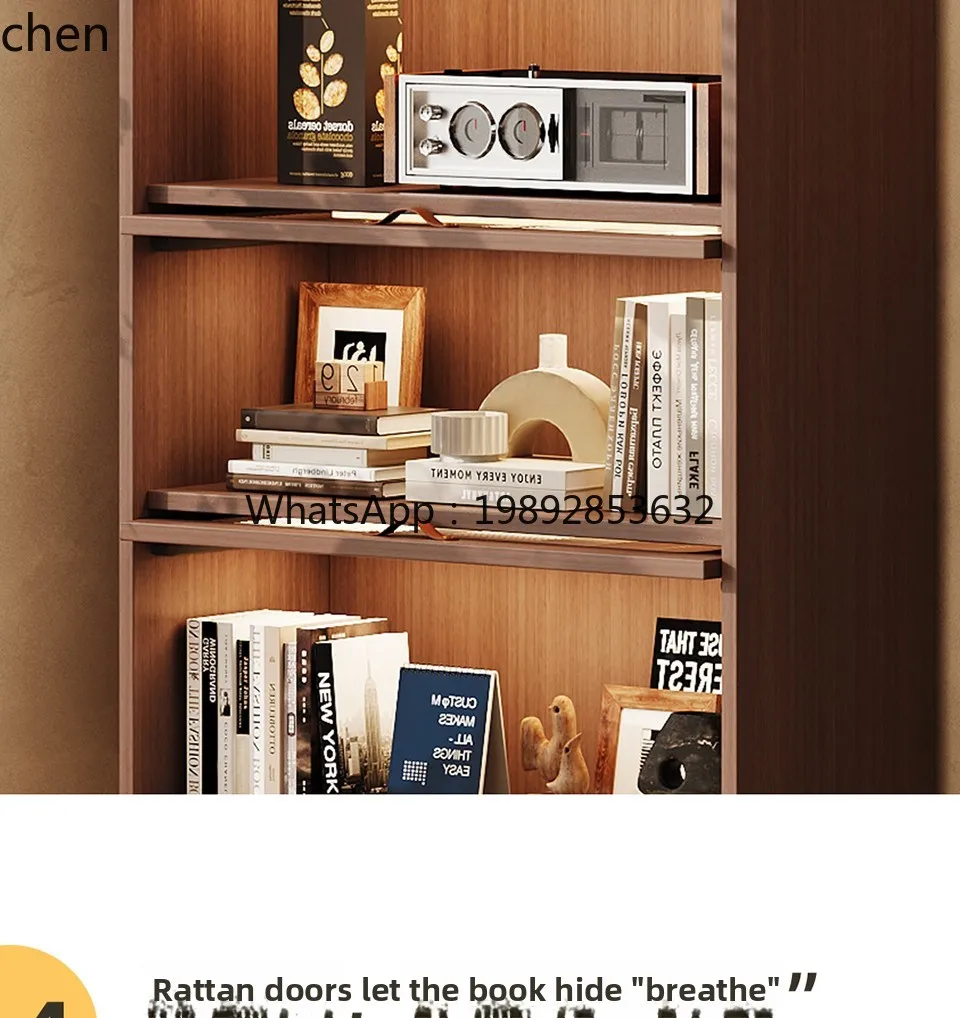 solid wood retro bookcase with glass door home living room TV side locker