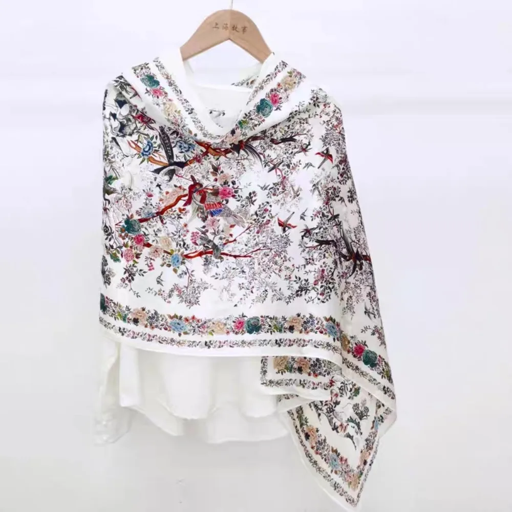 

Elegant Flower Silk Scarf Shawls Sunscreen Thin Satin Neck Scarves Soft Large Beach Hijab Bride/Bridesmaid