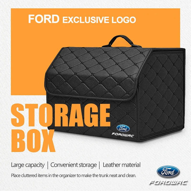 Car PU Leather Collapsible Car Trunk Organizer Durable Box For Ford ST Line Edg Explorer Transit Ranger Kuga F150 MK7 Taurus MK3