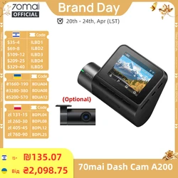 70mai Dash Cam A200 2'' LCD Screen 70mai A200 Car DVR1080P Auto Recorder 24H Parking Support 130° FOV Dual-channel Record