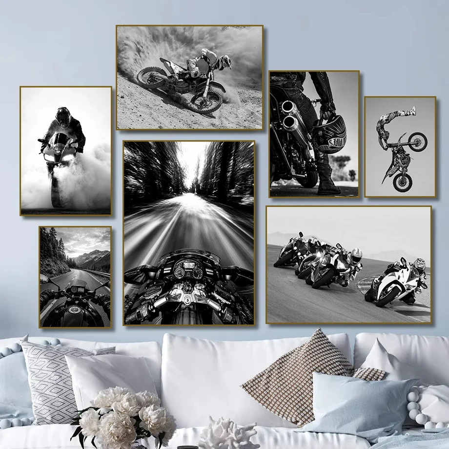 Retro Bike Rider Photography Poster, Motorcycle Adventure Travel Canvas Painting Print for Living Room Home Decor Cuadros