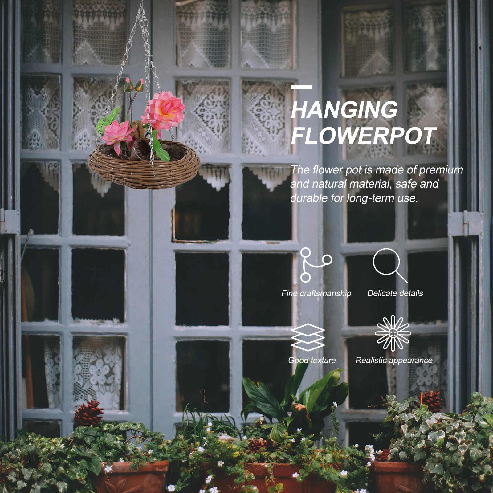 

Plant Fibres Baskets Hanging Flowerpot Balcony Planter Holder Natural Material Durable Garden Decor Indoor Flower Basket Sturdy