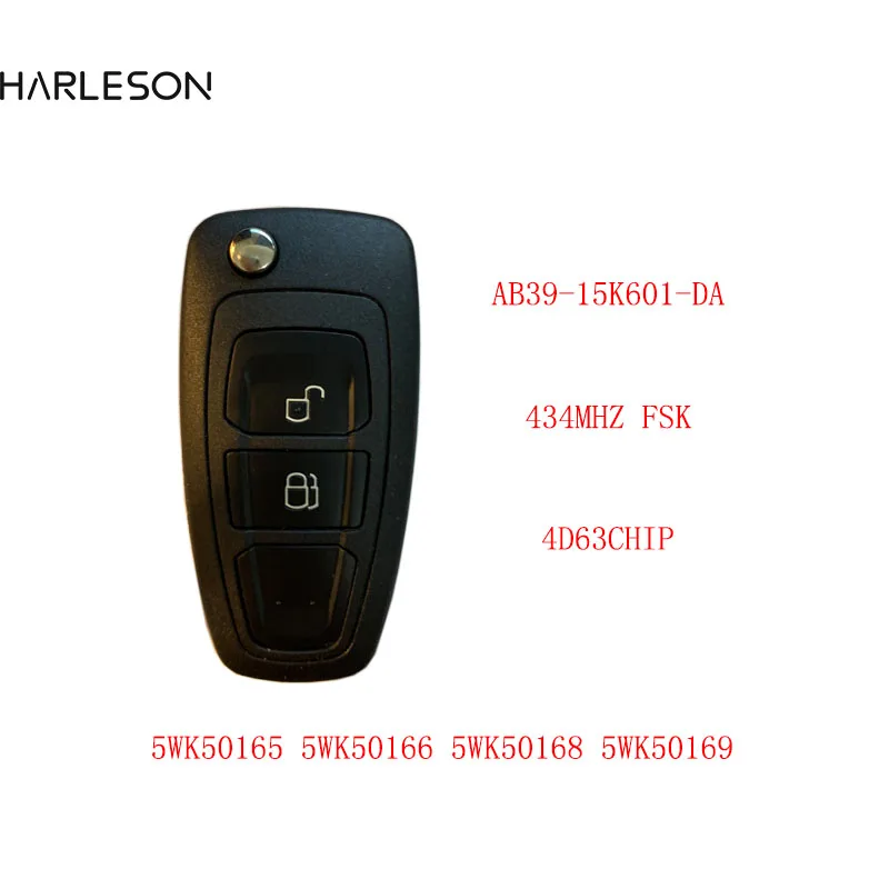 2Button 434Mhz 4D63 Afstandsbediening Flip Auto Sleutel Voor Ford Ranger C-Max Focus Grand C-Max mondeo 5WK50165 5WK50166 5WK50168 5WK50169