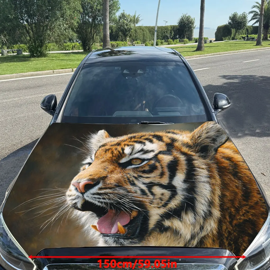 Car Decals A Tiger With A Vivid Look In A Dark - Colored Backdrop Car Hood Sticker, Waterproof Self - Adhesive Vinyl Graphics De