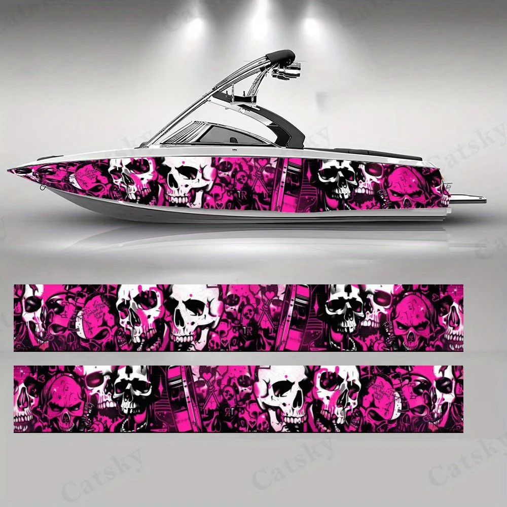 Pink Skull Fantasy Boat Stickers, PVC Waterproof Durable Vinyl Wrap Decals for Fishing Boats, Durable and Stylish Graphic Design