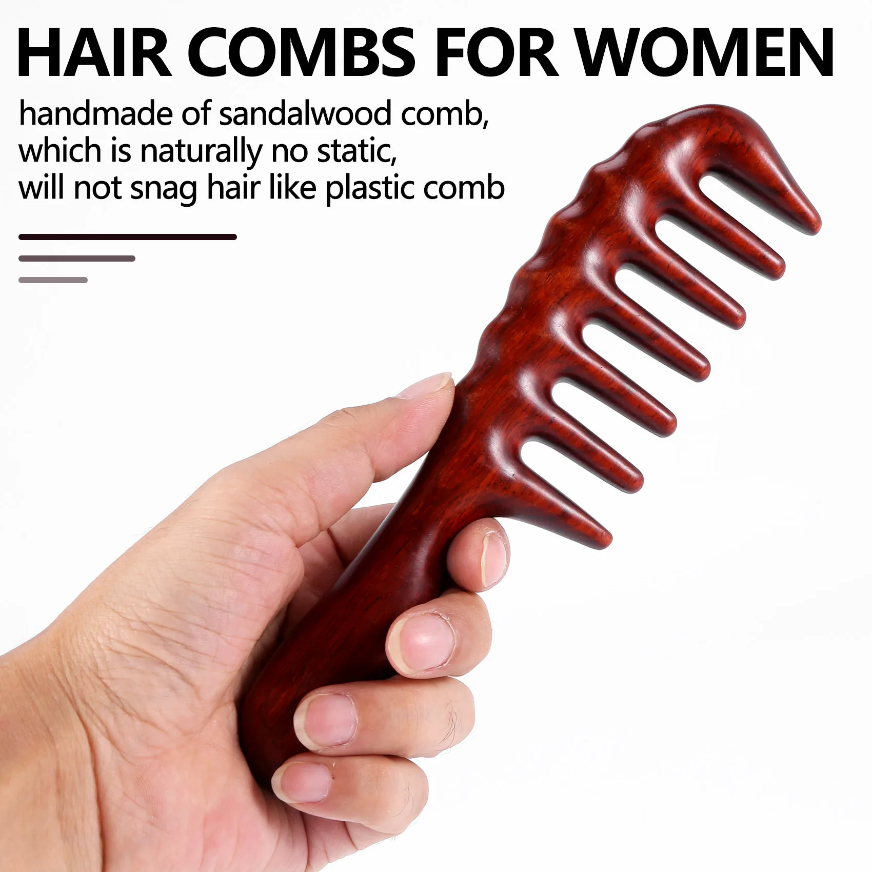 A98E-Hair Comb For Detangling - Wide Tooth Wood Comb For Curly Hair - No Static Natural Wooden Sandalwood Comb