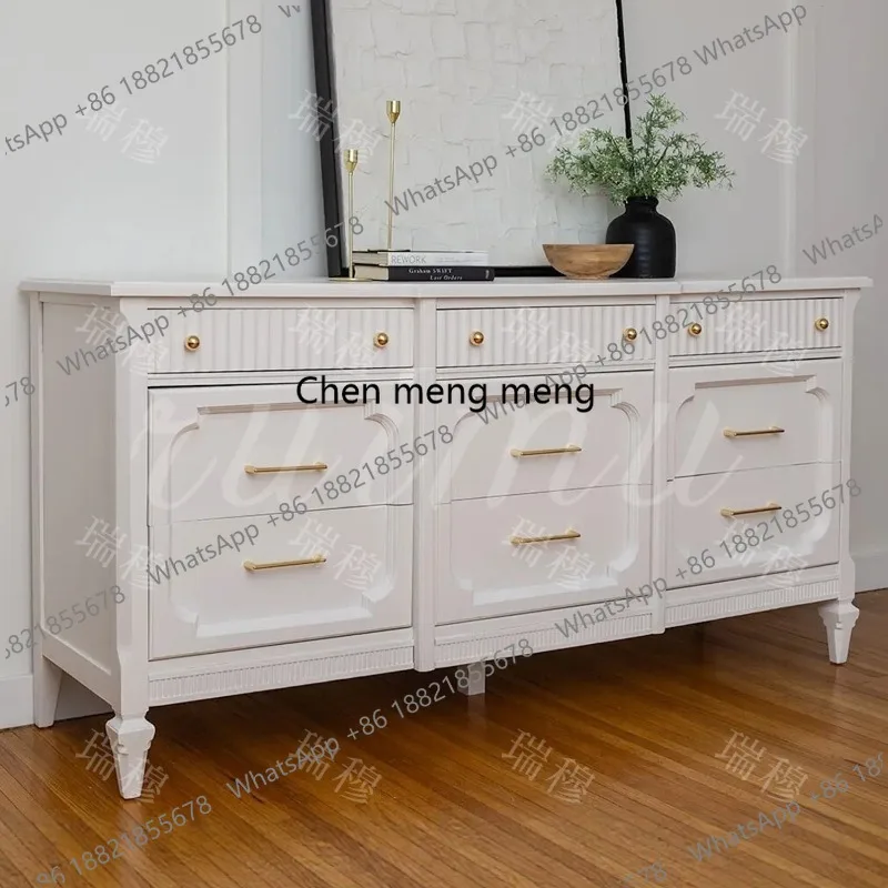 

French carved solid wood chest, American retro storage storage cabinet, bedroom integrated side cabinet against the wall