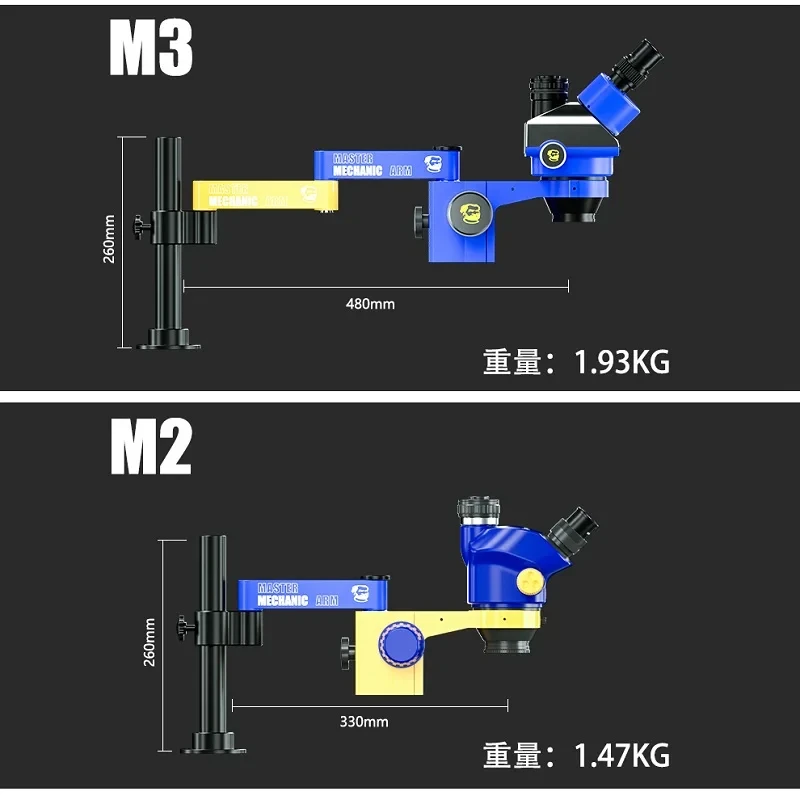 Mikroskop MECHANIC M2 LM3 Wolnostojące, regulowane ramię wahadłowe Odpowiednie do naprawy mikroskopów Naprawiono 360° °   Darmowe narzędzie do