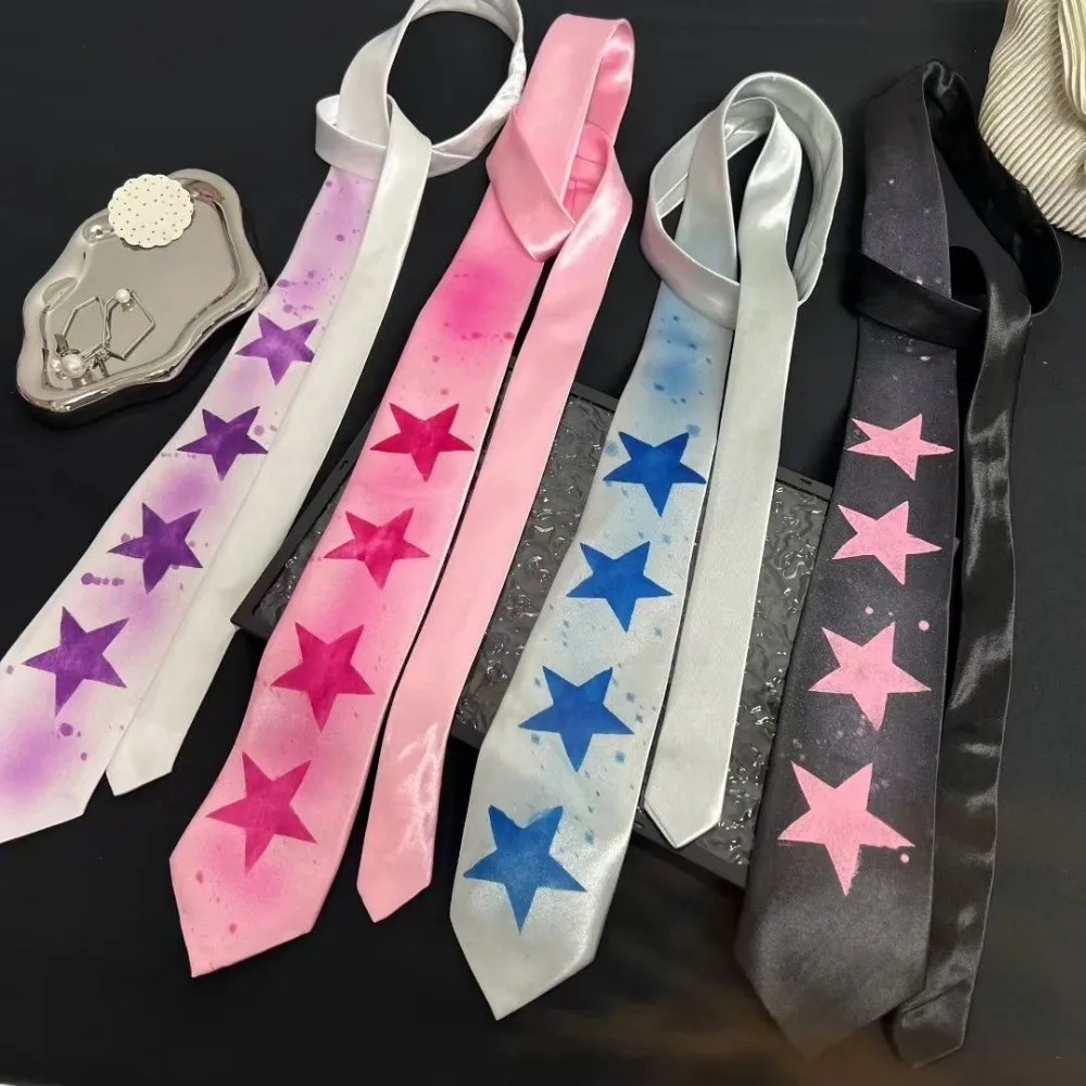 Creative Y2K Star Tie Narrow Adjustable Glossy Tie Hand Tied Sweet Unisex Necktie Party