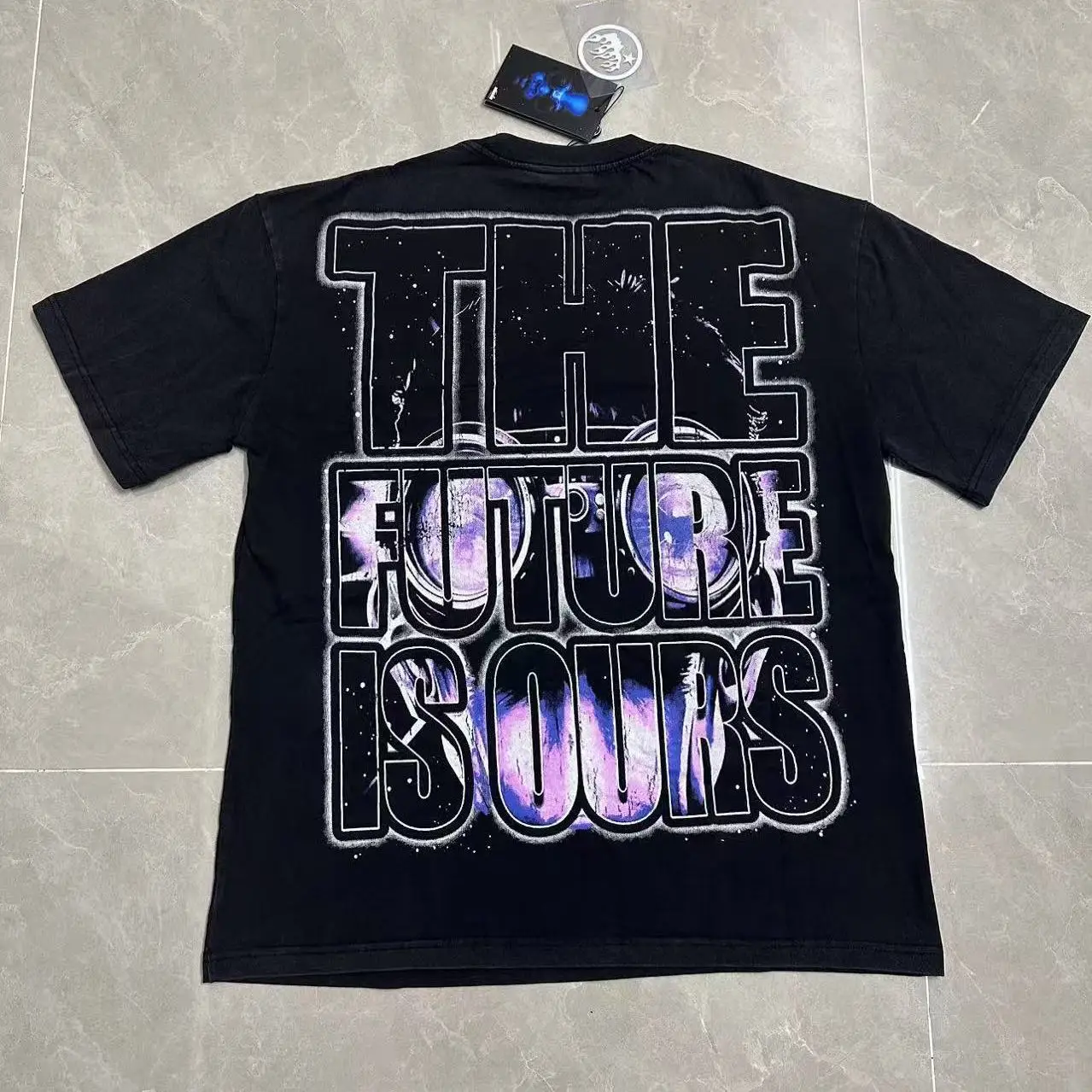 Retro American Streetwear T-Shirt Cotton Crew Neck Short Sleeve Worn-In Washed Graffiti High Street Loose Fit Pure Cotton