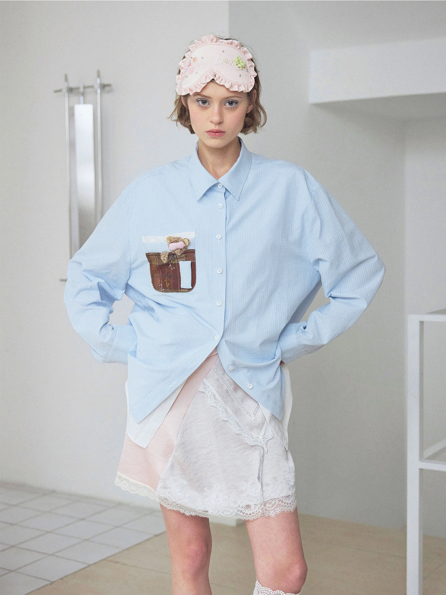 

Женская летняя модная рубашка Wil Lazy Bear с длинным рукавом, солнцезащитная, синяя в полоску, с воротником, на пуговицах, повседневная, удобная посадка