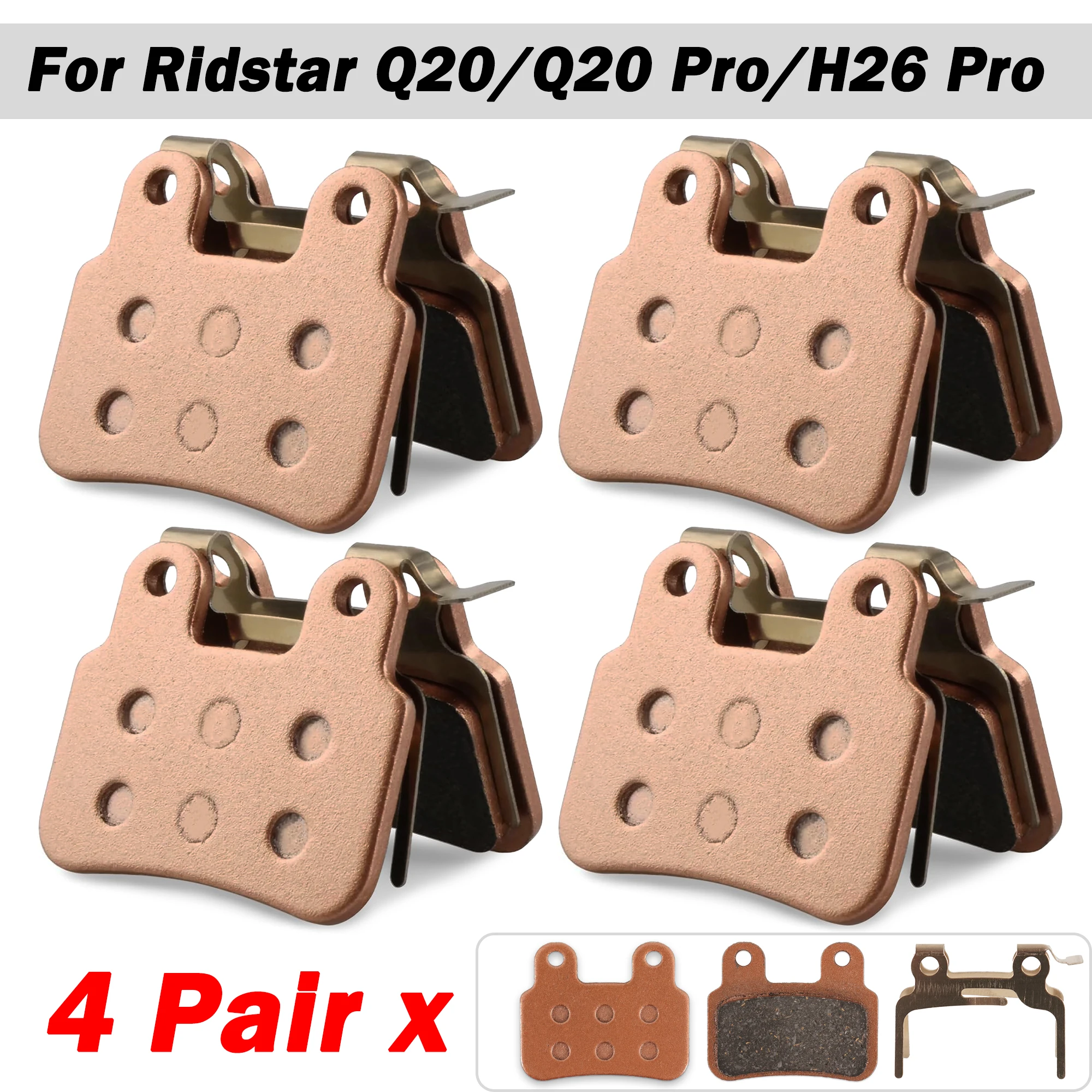 

Upgrade Brake Pads Set for Ridstar Q20 Pro & H26 Pro Electric Bike, All-Copper Sintered Front Rear Disc Brake Pads, Durable