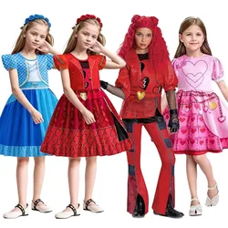 Movie Descendants 4 Red Cosplay Costume Wigs Rise of Red Princess Girl Dress Clothing for Children Halloween Carnival Cosplays