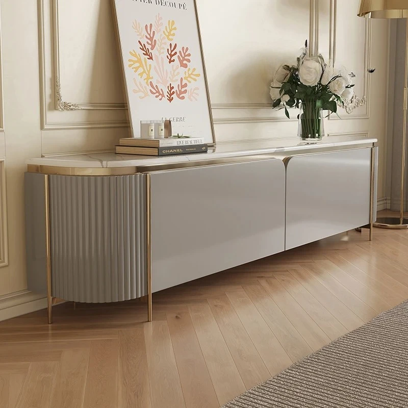 light luxury high-foot marble TV cabinet modern simple small apartment rounded corner household side cabinet