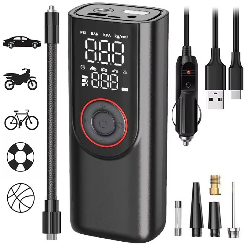 

6000mAh Portable Mini Bicycle Electric Tire Pump, Handheld and Car Charger Dual-Use Car Inflator